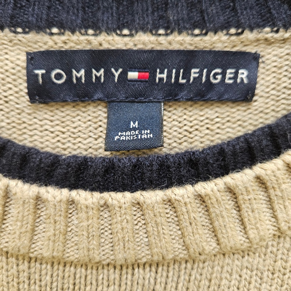 Tommy Hilfiger Mens Sweater Sz Medium Beige Cotton Blend Striped‎ Crew Neck Knit - Picture 4 of 10